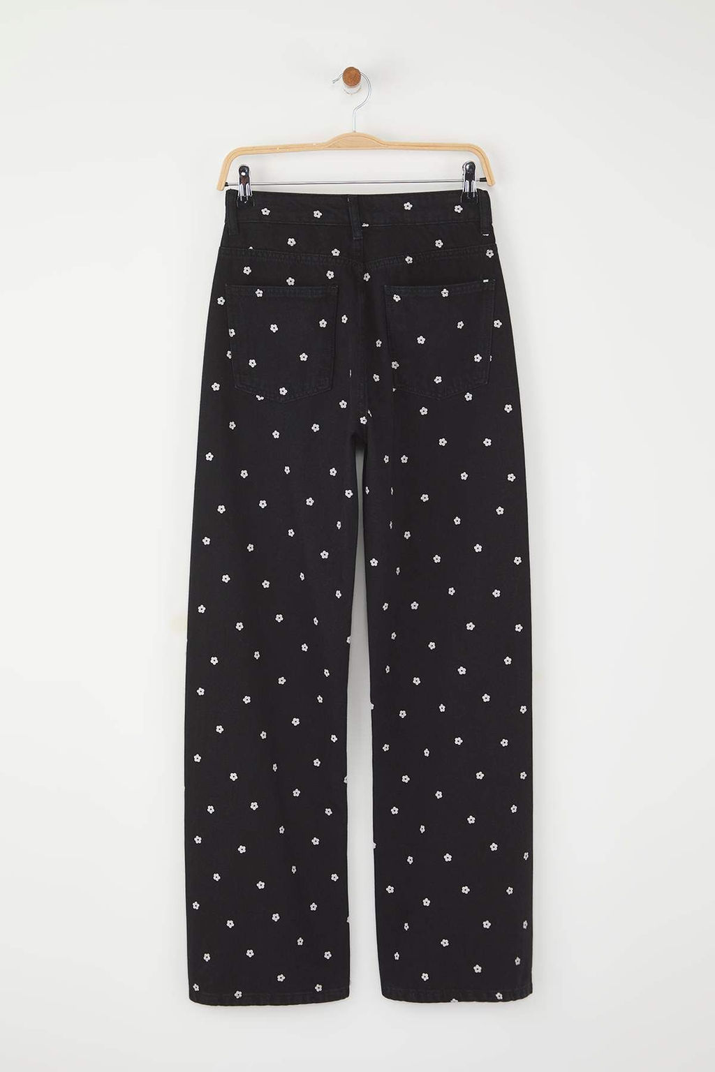 Teen Siyah Cicek Desenli Normal Bel Wide Leg Jeans TWOAW26JE00004 - Trendyolmilla фото 7