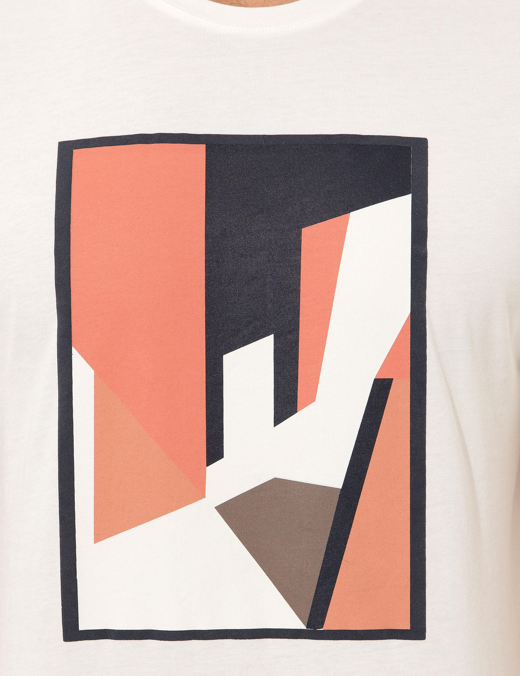 Ekru Slim Fit Bask_l_ Bisiklet Yaka Ti__rt