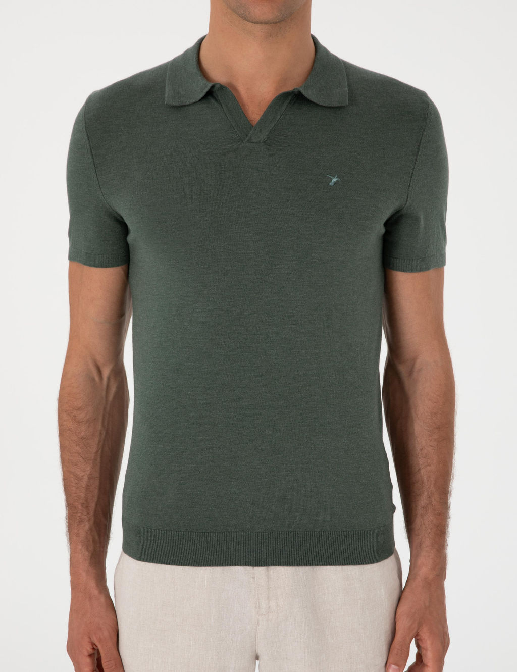 Koyu Ye_il Slim Fit Apa_ Yaka Triko T-shirt