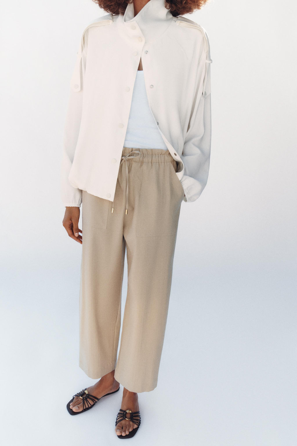 PANTAL?N TAPERED CINTURA EL?STICA / Camel claro - Zara фото 4