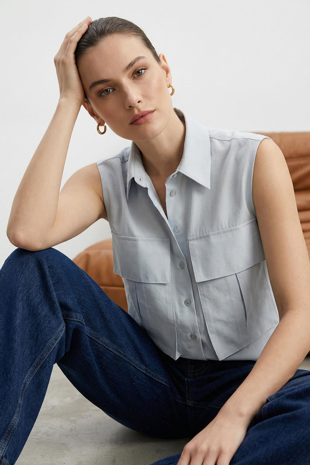 TRENDYOLMILLA Beyaz Utility Cep Detayl? S?f?r Kol Regular kal?p Dokuma Gomlek TWOSS25GO00041  фото 15