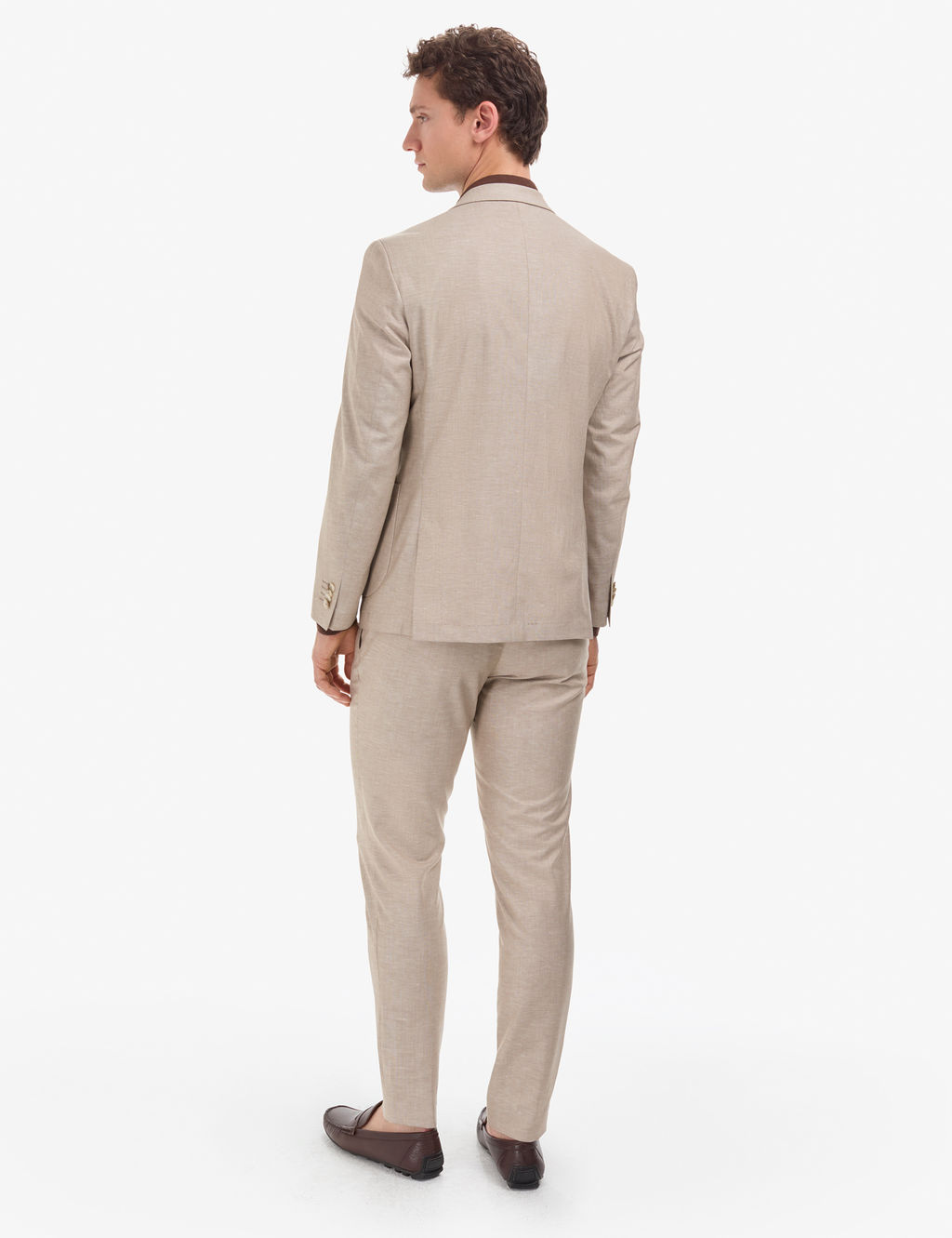 A__k Kahverengi Extra Slim Fit Keten Kar___ml_ Tak_m Elbise