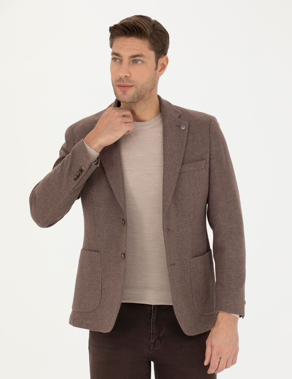 Kahverengi Slim Fit Y_n Kar___ml_ Ceket
