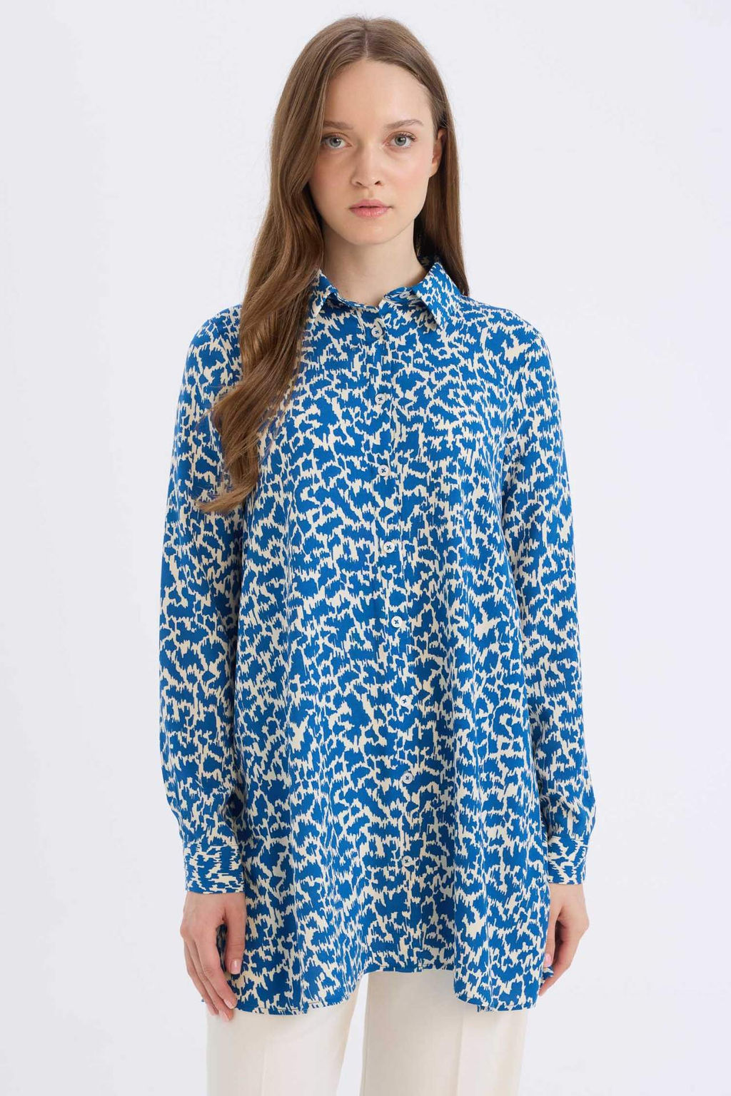 Regular Fit Desenli Uzun Kollu Gomlek Tunik - Defacto фото 2