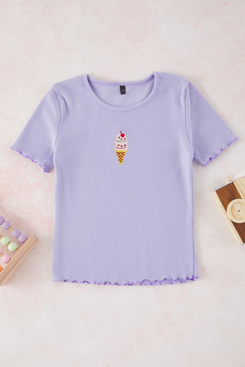 Ekru-Pembe 2li K?z Cocuk Pamuklu Crop K?sa Kol Orme T-Shirt TKDSS25TS00027 - Trendyolmilla фото 2