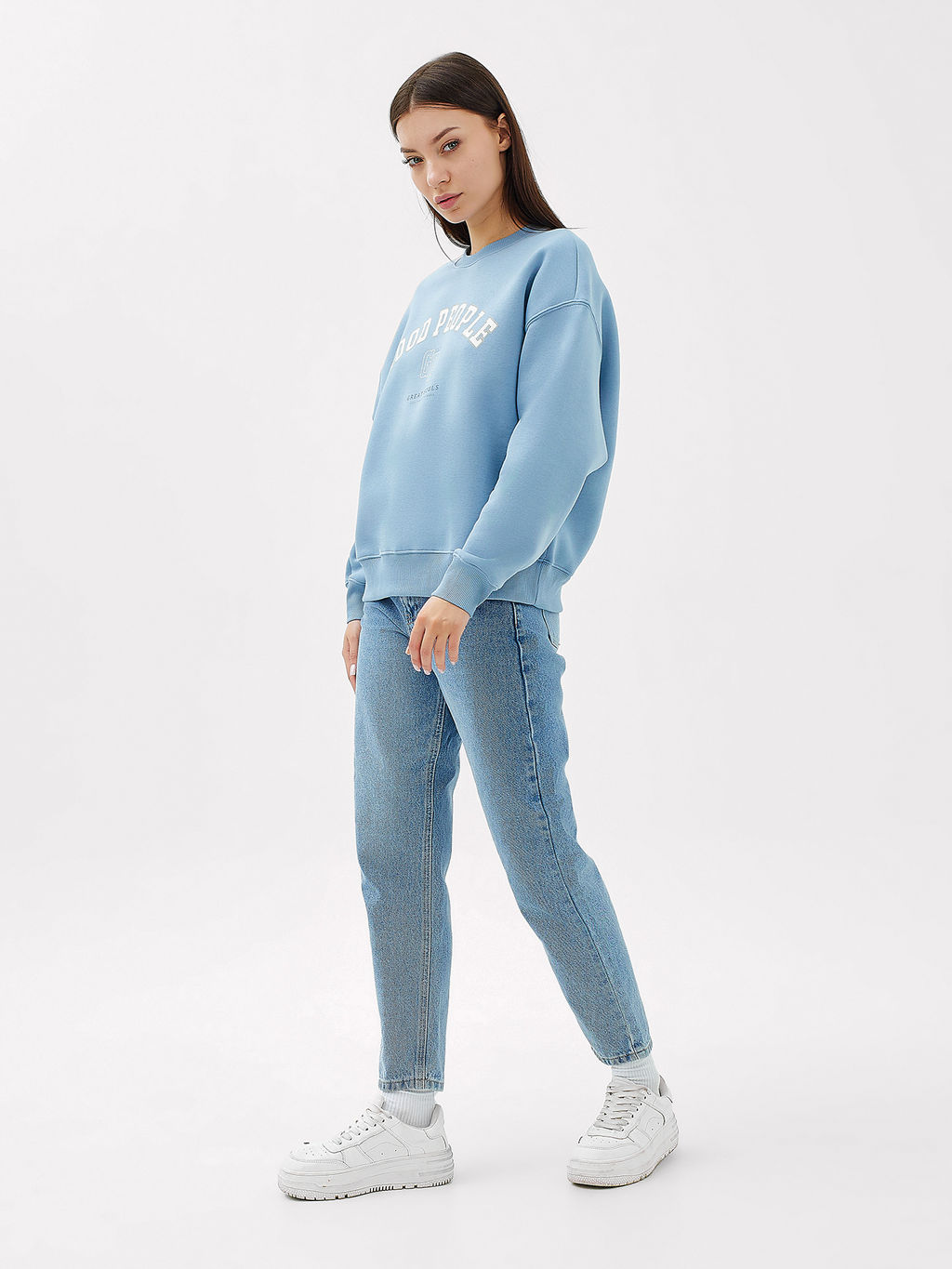 Свитшот женский серо-голубой с печатью серо -голубой +печать 122813/1 - Mark formelle фото 4