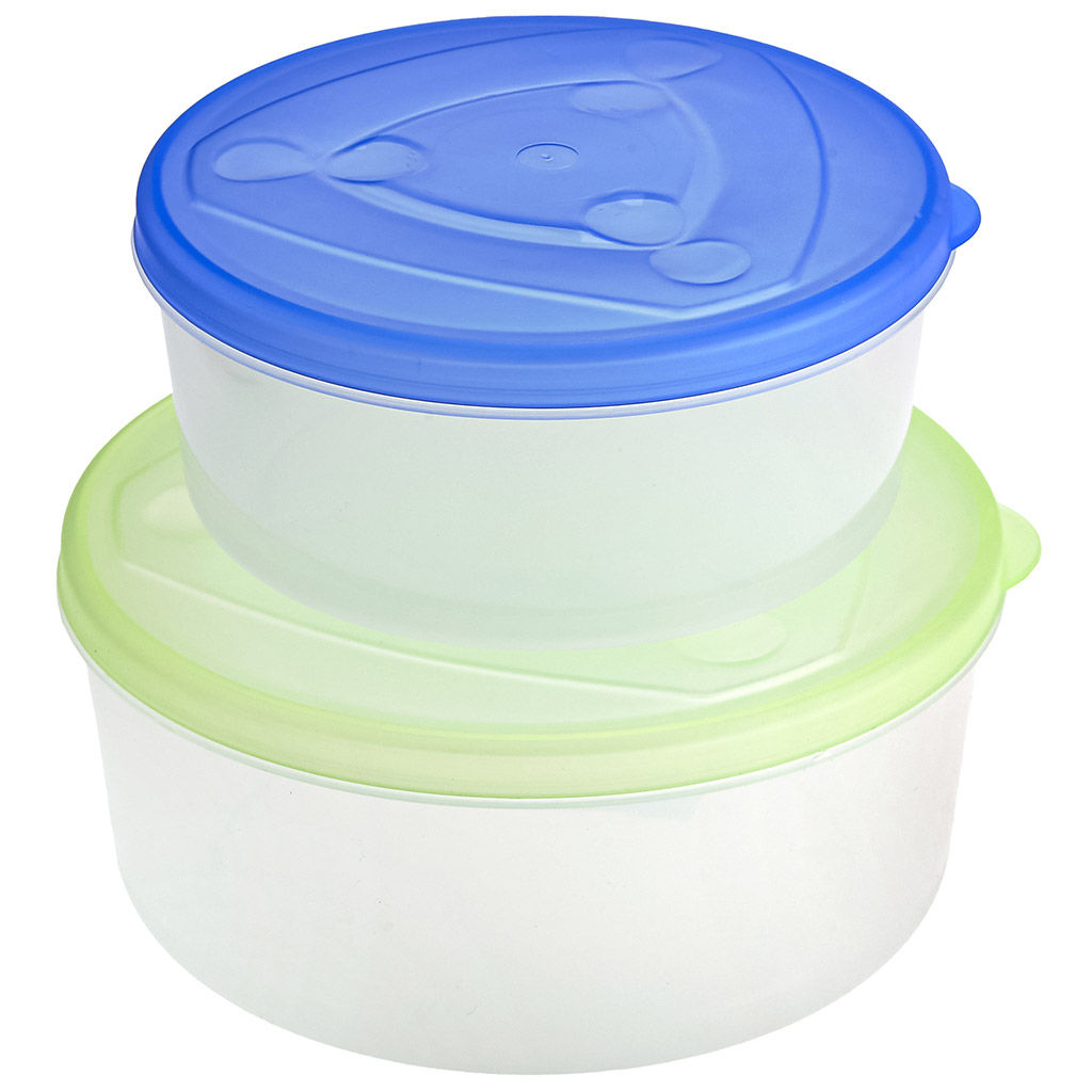 Емкость пластмассовая набор 2шт: 0,6л - д13,5см, h6см, 0,9л - д16см, h7см, полипропилен, цвета микс (Россия)