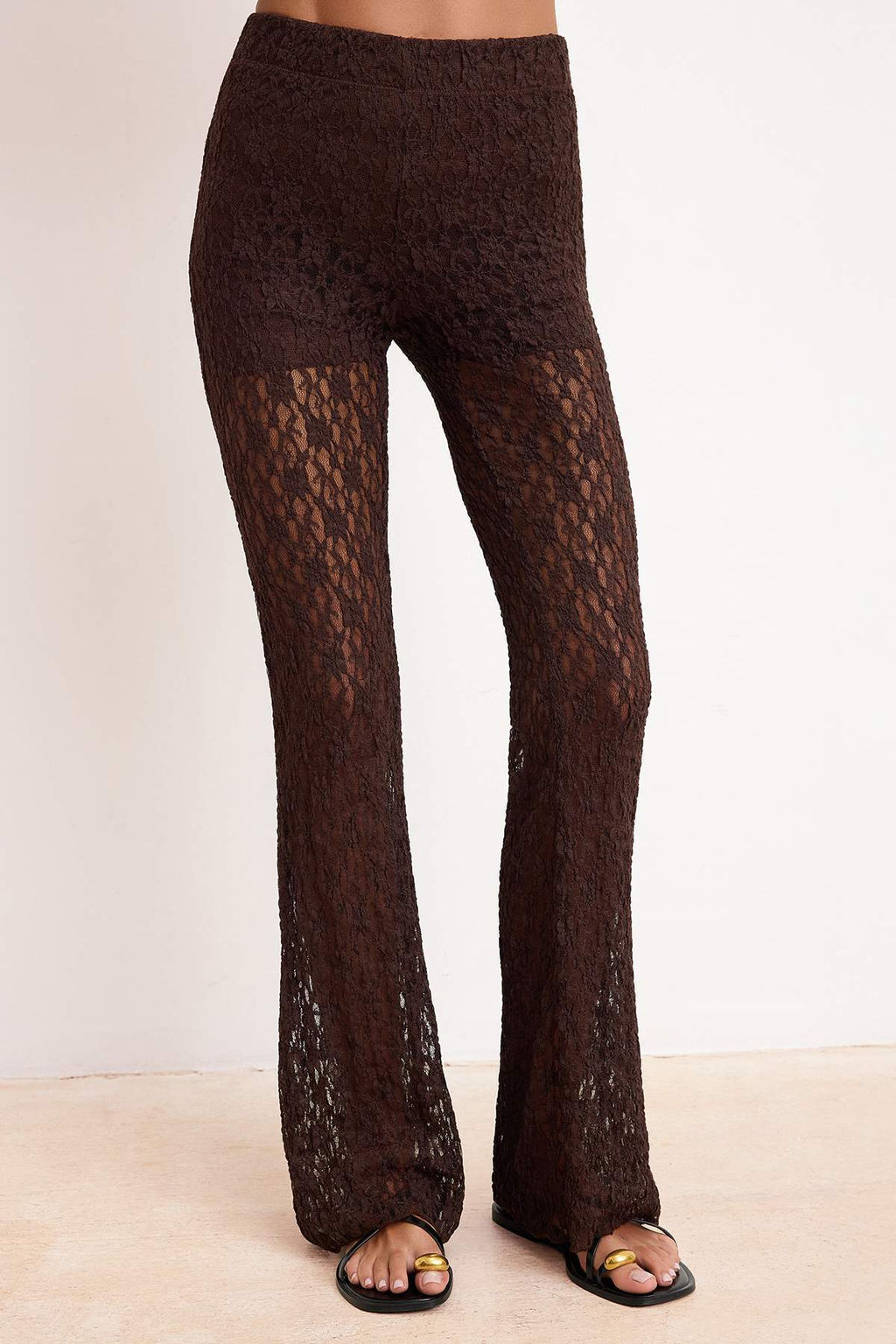 Kahverengi Flare/Ispanyol Paca Yuksek Bel Uzun Dantel Orme Pantolon TWOSS26PL00063 - Trendyolmilla фото 3
