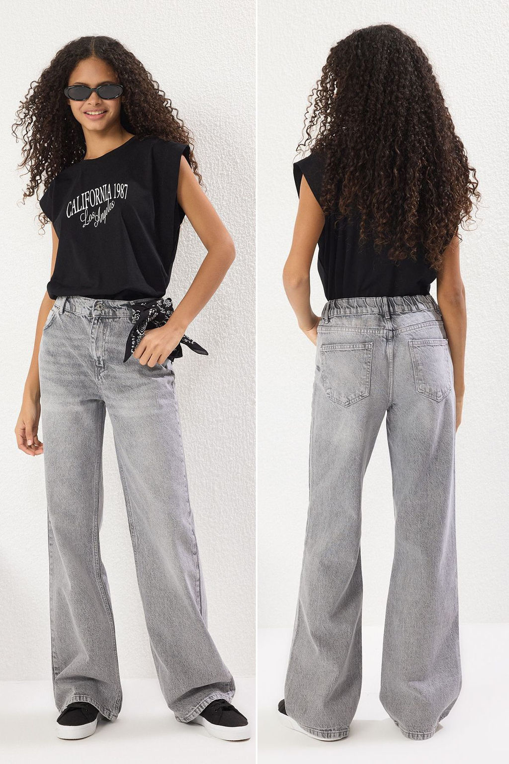 Gri Arka Bel Lastikli Normal Bel Wide Leg Jeans TWOSS25JE00228