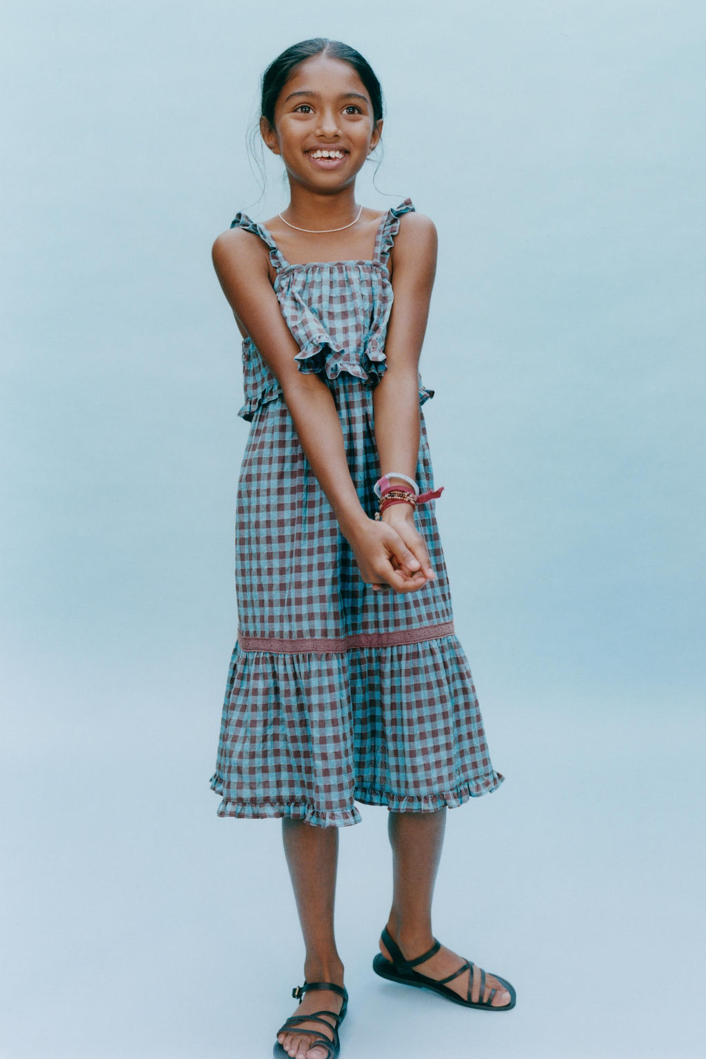 VESTIDO ESTAMPADO CUADRO VICHY / Marr?n-Azul