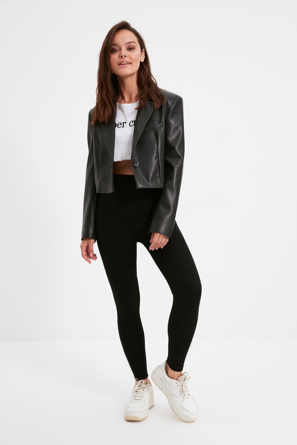 Siyah Yuksek Bel Basic Beli Lastikli Interlok Orme Tayt TWOAW20TA0047 - Trendyolmilla фото 2