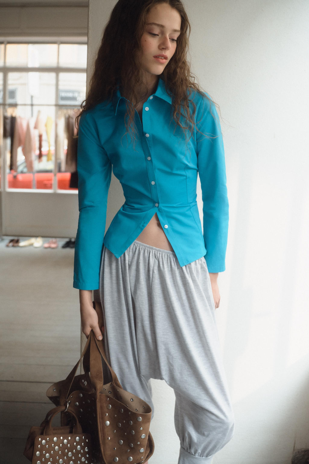 CAMISA ENTALLADA TAFET?N / Azul el?ctrico - Zara фото 4