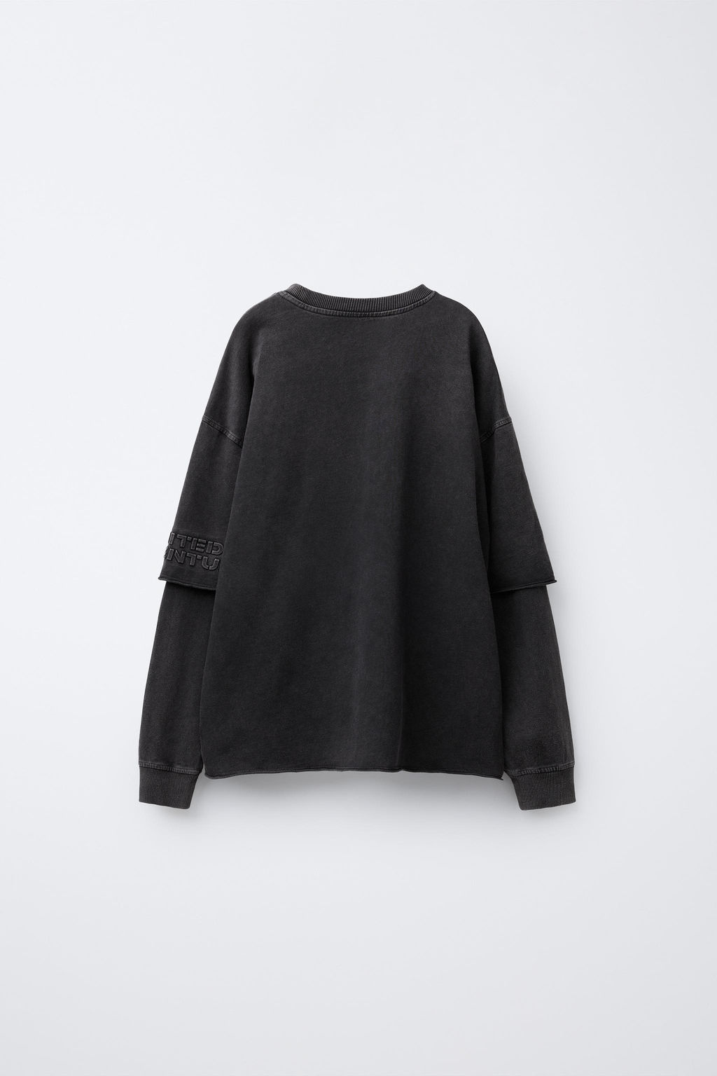 FADED-EFFECT T-SHIRT WITH DOUBLE SLEEVES AND RAISED SLOGAN - Zara фото 2