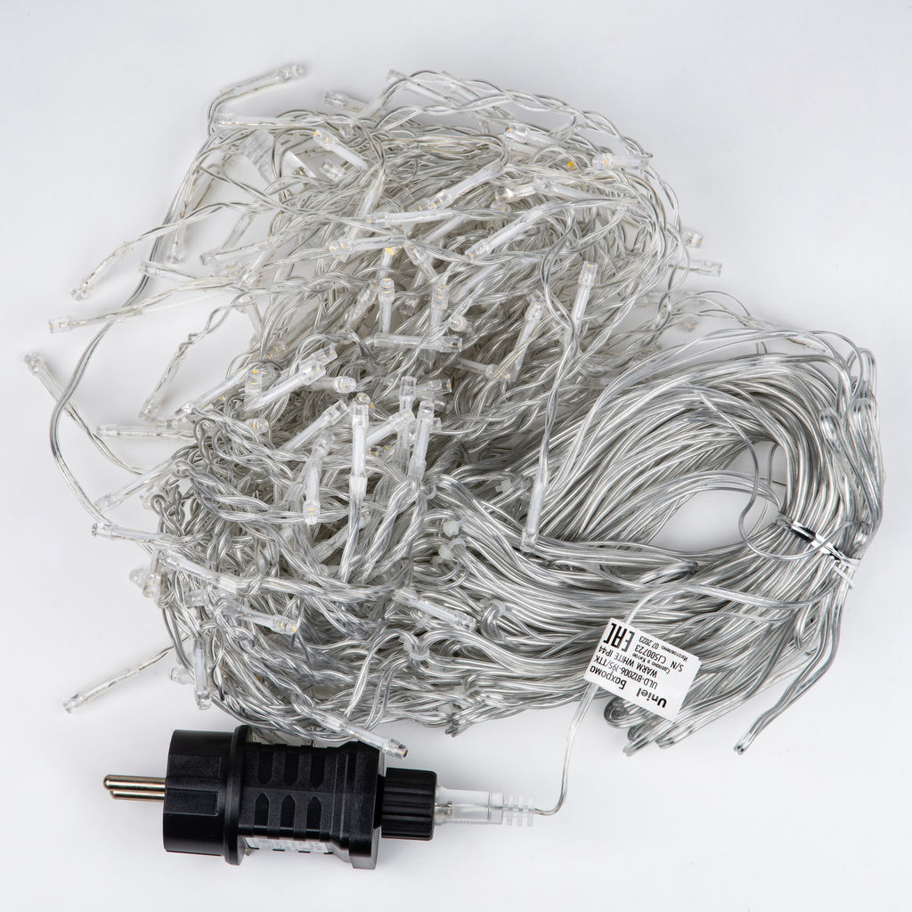 ULD-B12006-195/TTK WHITE IP44 Бахрома светодиодная с эффектом мерцания, 12м. Соединяемая. 195 светодиодов. Белый свет. Провод прозрачный. ТМ Uniel