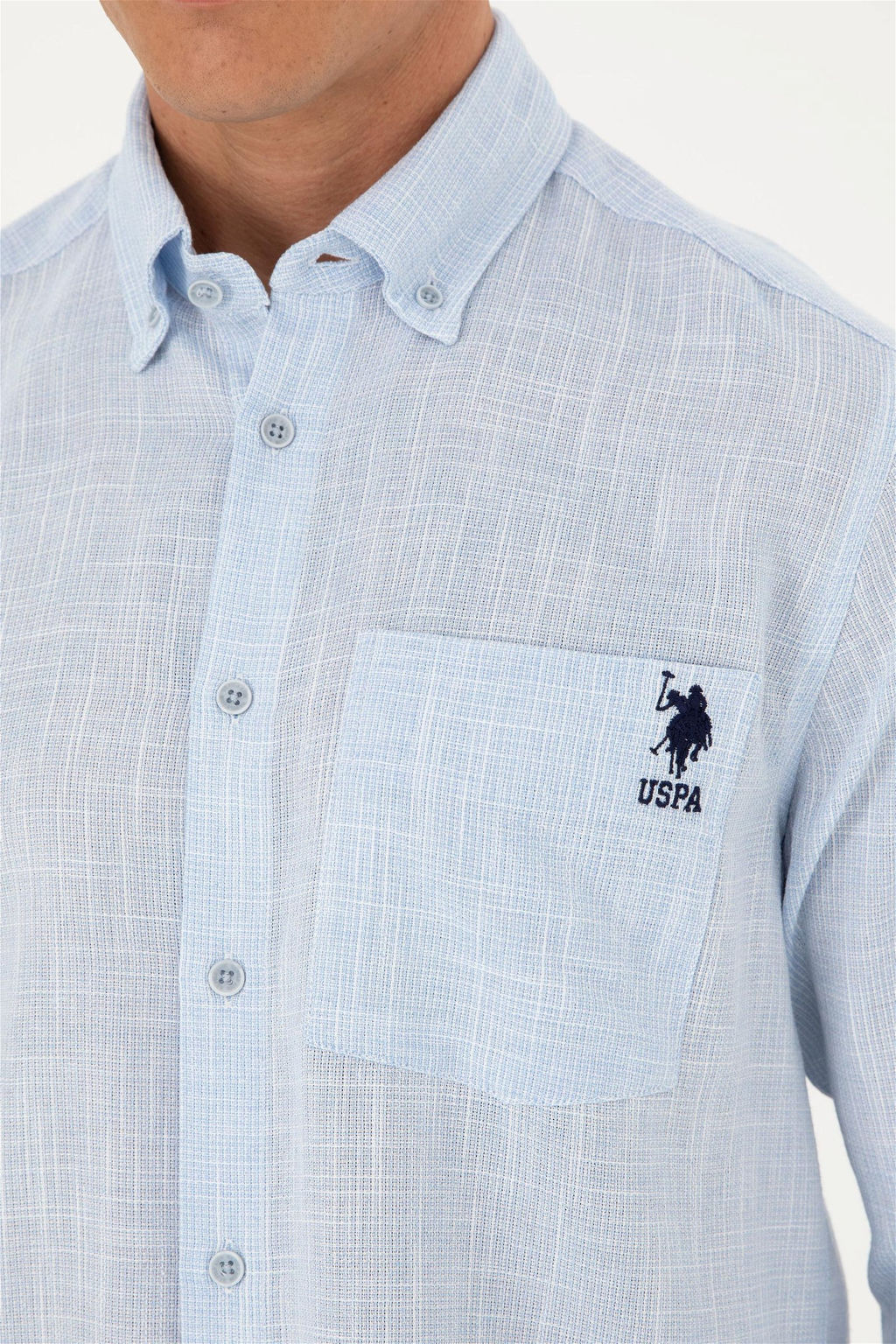 Рубашка мужская U.S. Polo Assn с длинным рукавом голубая  фото 7