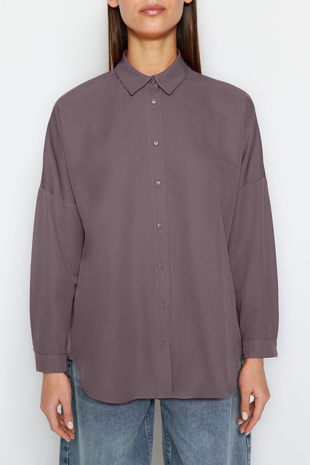 TRENDYOLMILLA Ac?k Mavi Pamuklu Oversize Genis Kal?p Dokuma Gomlek TWOSS22GO0669 фото 14