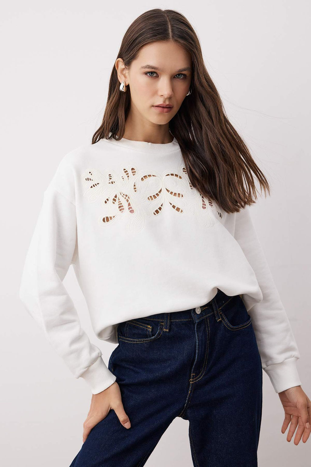 Ekru Nak?sl? Regular/Normal Kal?p Orme Sweatshirt TWOAW26SW00011