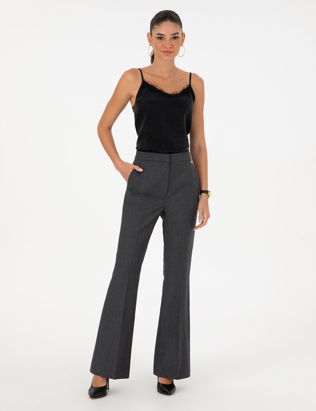Antrasit Flare Fit Kuma_ Pantolon