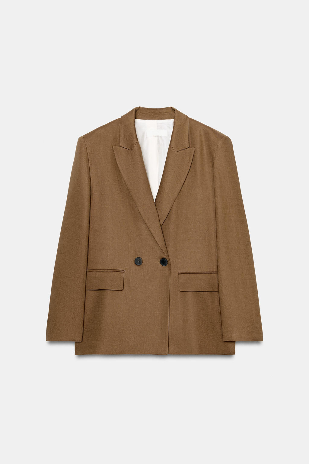 BLAZER CRUZADA CON LINO MANGA REMANGADA / Caramelo - Zara фото 6