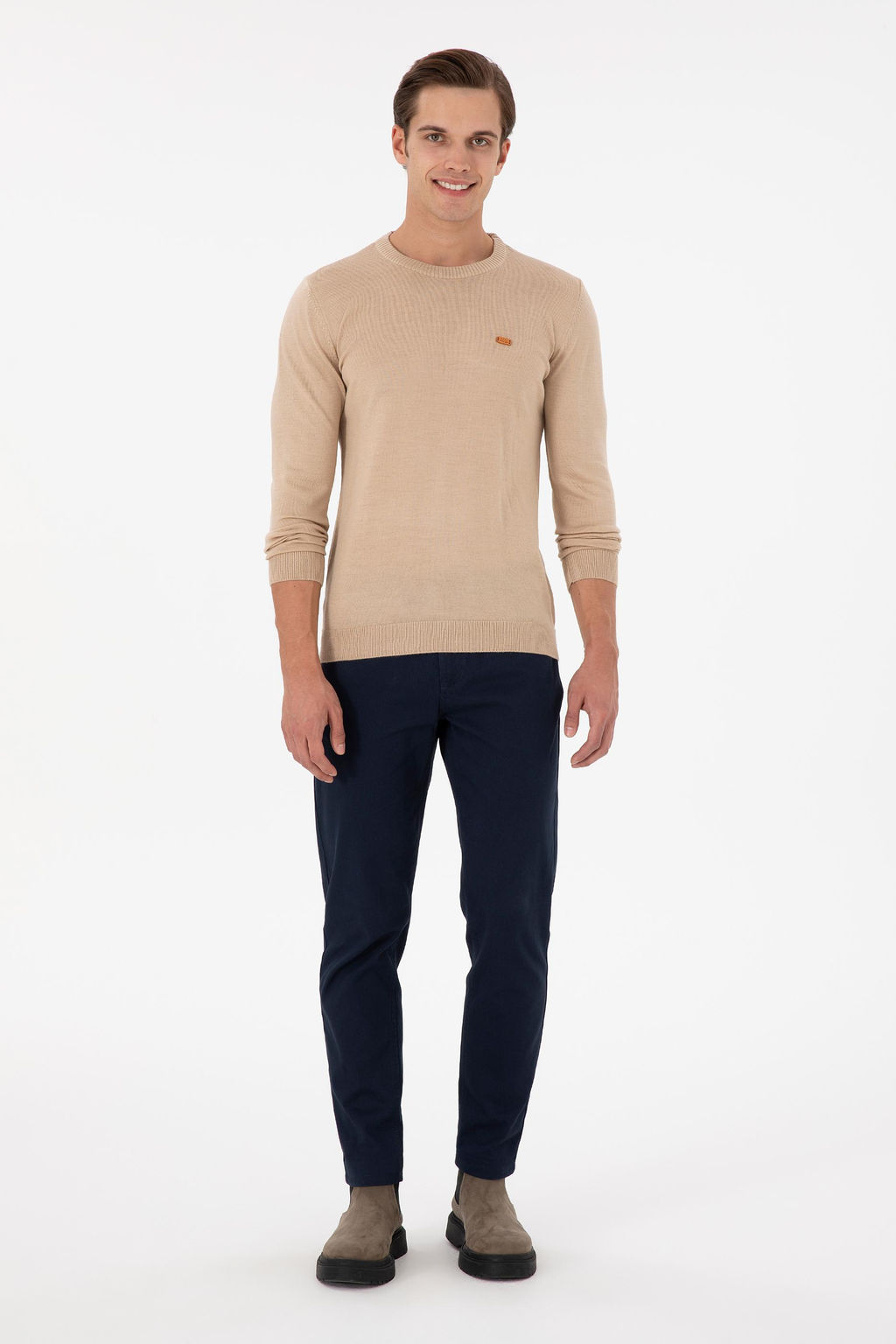 Erkek Slim Fit Bisiklet Yaka Kum Melanj Kazak - U.s. polo assn фото 4