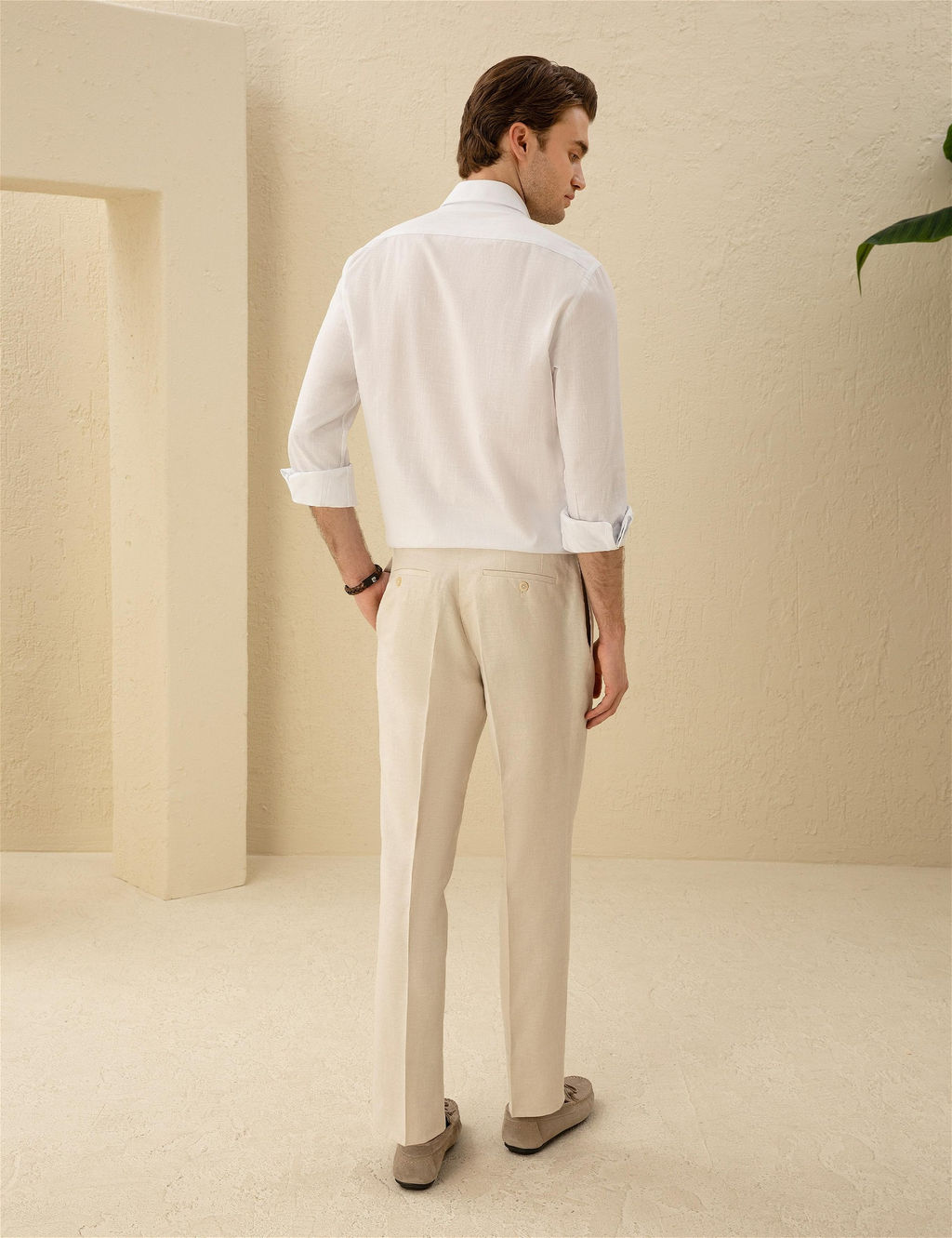 Bej Slim Fit Pileli Keten Kar___ml_ Pantolon - Pierre cardin фото 4