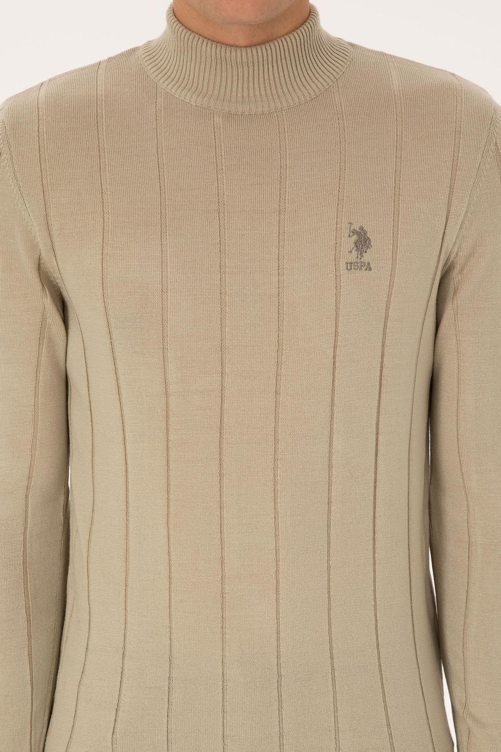 Erkek Slim Fit Yar_m Bal_k__ Yaka A__k Haki Kazak - U.s. polo assn фото 6
