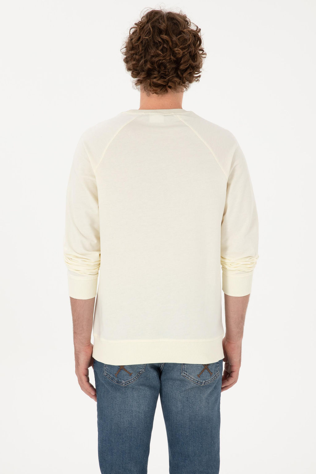 Erkek BEYAZ Basic Sweatshirt Sepette S_rpriz _ndirim