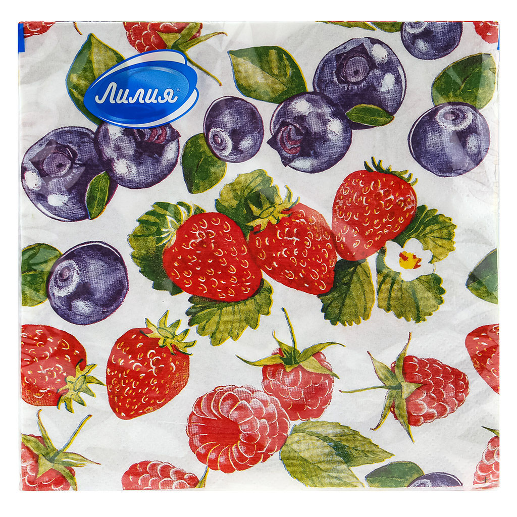 Салфетки бумажные 33х33см Лилия, 2-х слойные, 20 штук в упаковке, Ягодный фреш (Россия) - Bouquet фото 2