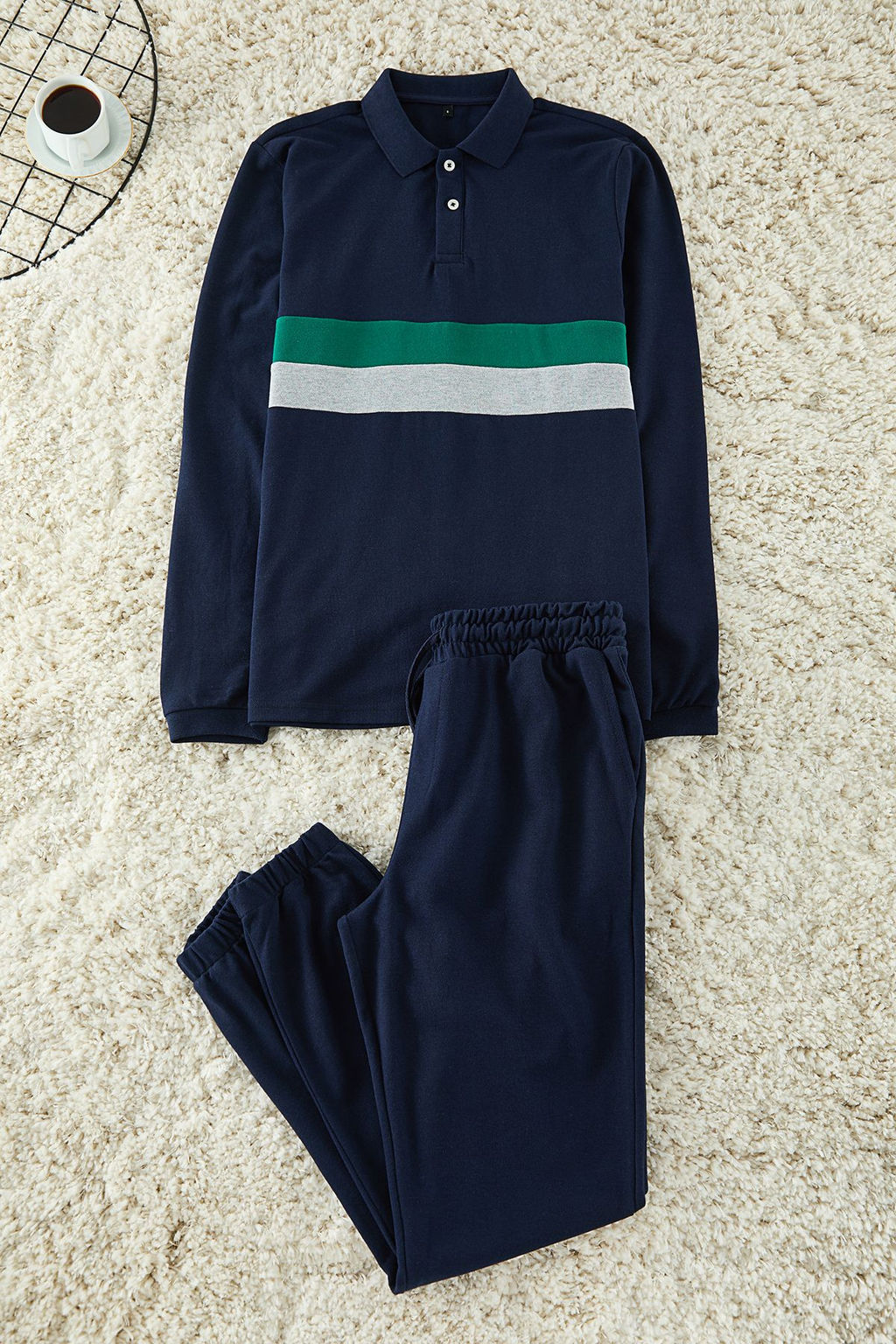 TRENDYOL MAN Gri Panelli Regular Fit Pike Kumas Orme Pijama Tak?m? TMNAW25PT00018