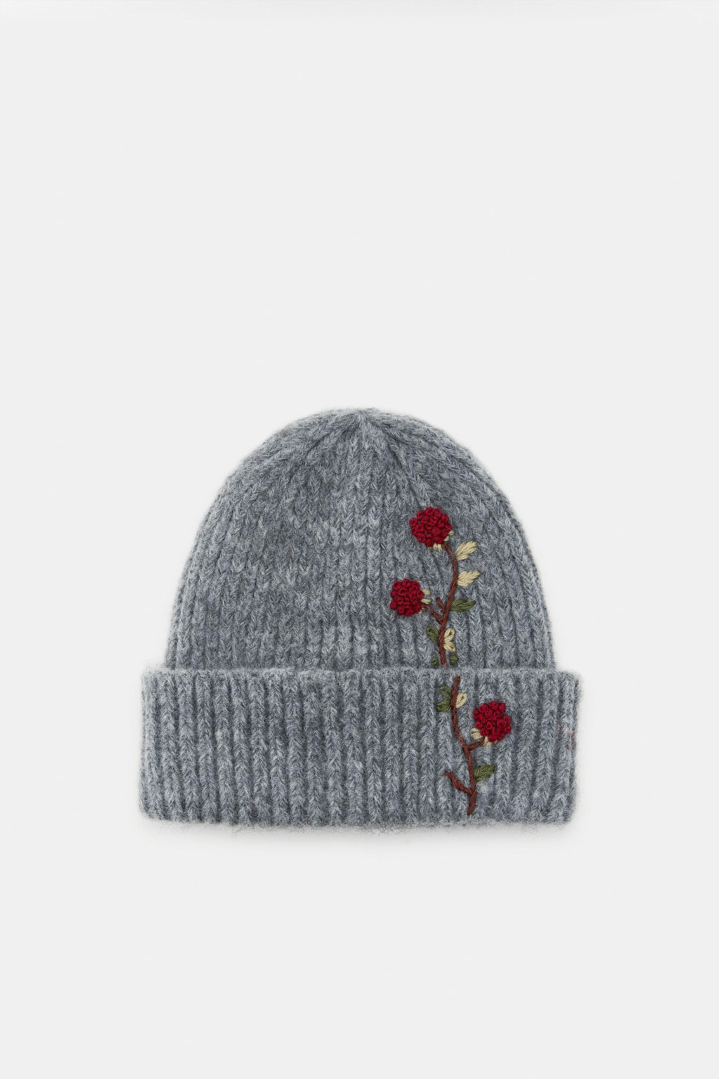 EMBROIDERED FLORAL KNIT BEANIE