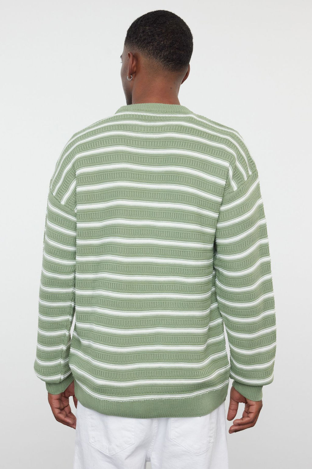 TRENDYOL MAN Lacivert Casual Unisex Oversize Bisiklet Yaka Cizgili Triko Kazak TMNAW25KZ00025 - Trendyolmilla фото 4