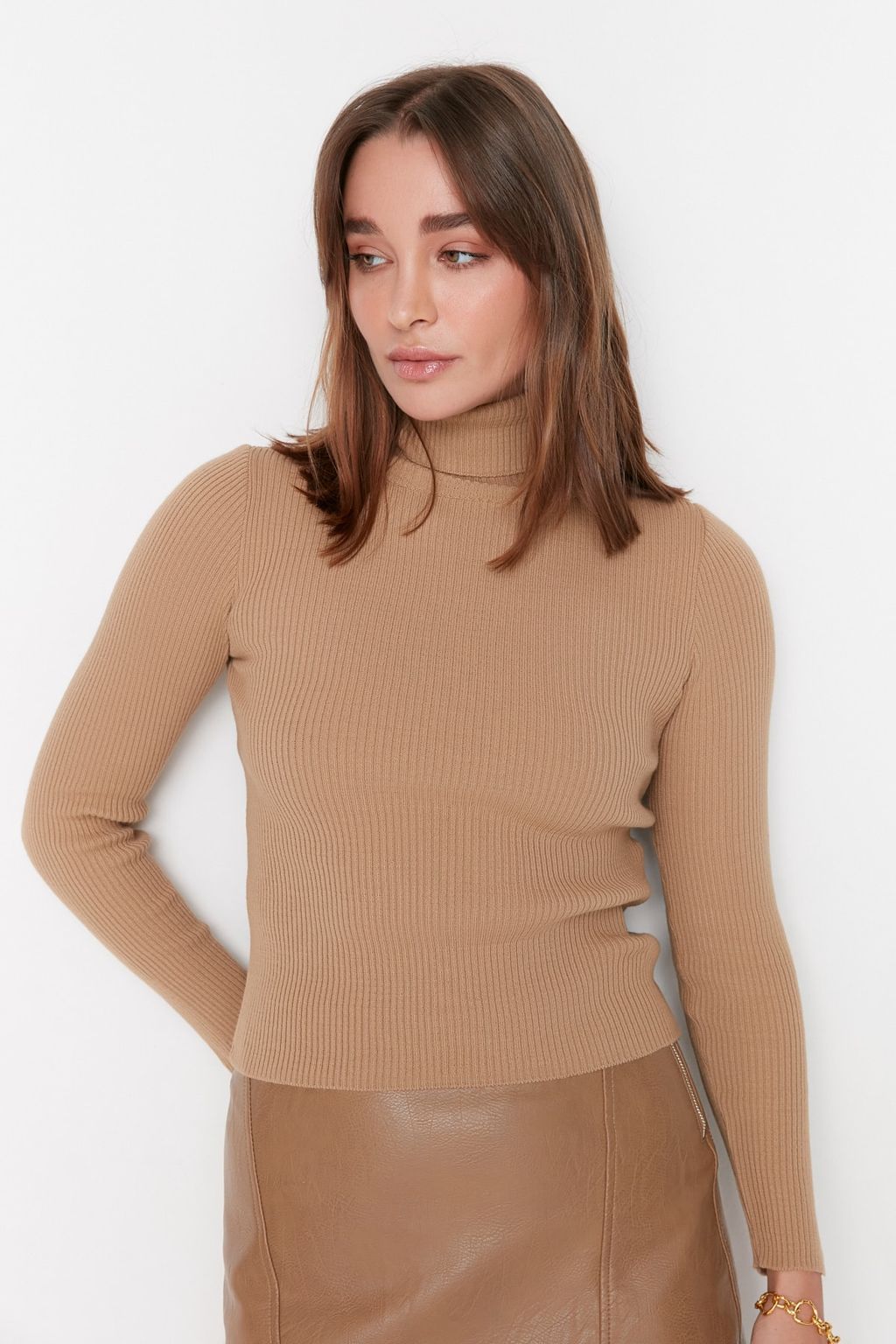 Camel Basic Bal?kc? Yaka Triko Kazak TWOAW21KZ1279