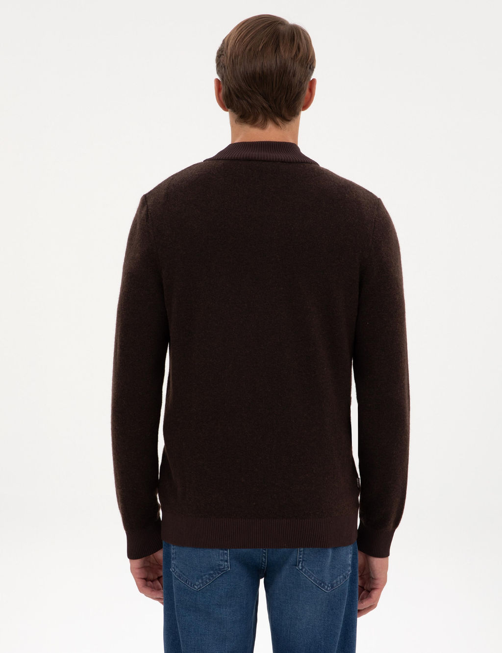 Koyu Kahverengi Slim Fit Y_n Kar___ml_ Triko H_rka
