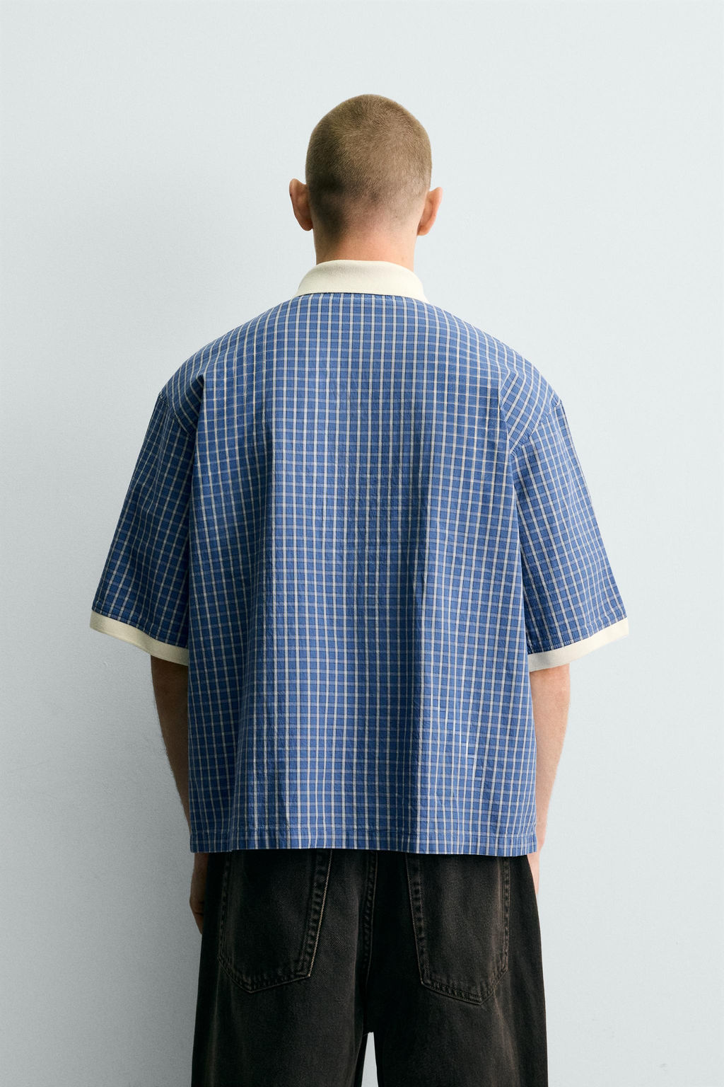CAMISA POLO CROPPED FIT TEXTO ESTAMPADO / Azul / Blanco - Zara фото 3