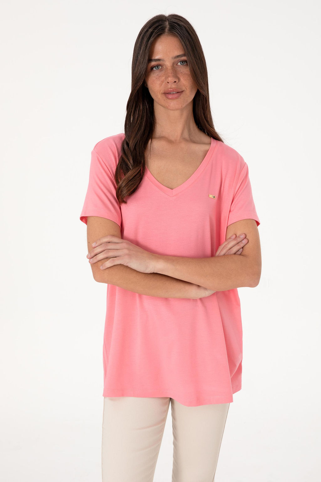 Kad_n Pembe Modal Kar___ml_ V Yaka Basic Ti__rt Sepette S_rpriz _ndirim - U.s. polo assn фото 3