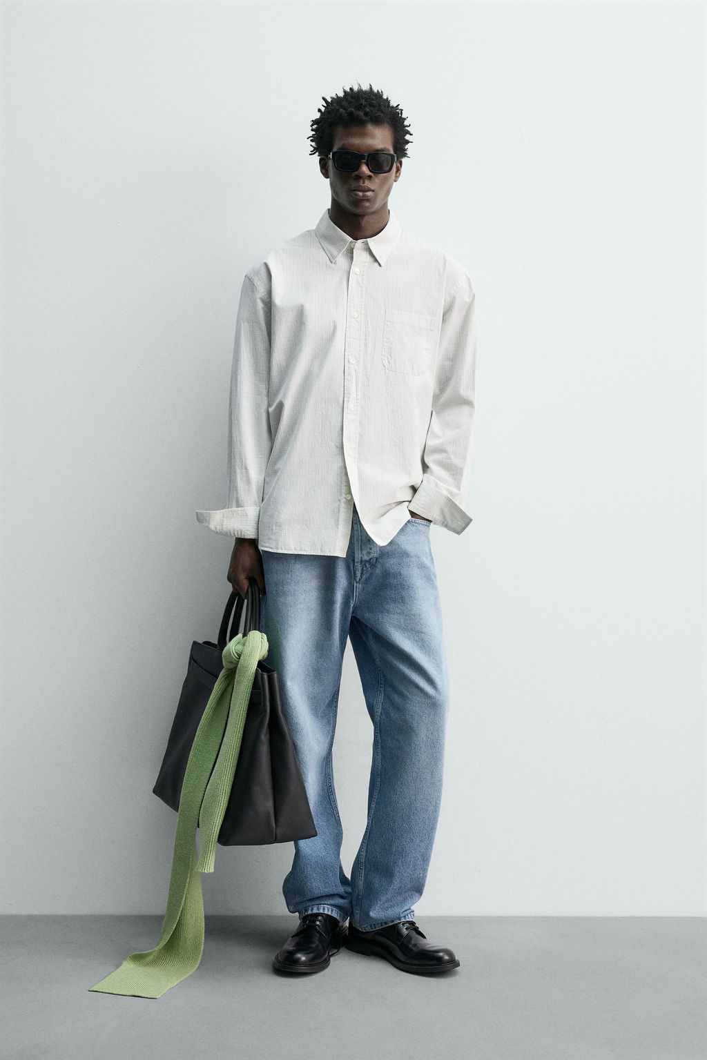 CAMISA POPEL?N CUADROS / Verde agua