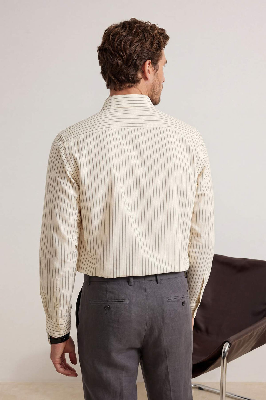 Ekru Slim Fit/Dar Kal?p Erkek Gomlek TMNSS26GO00015 - Trendyolmilla фото 7