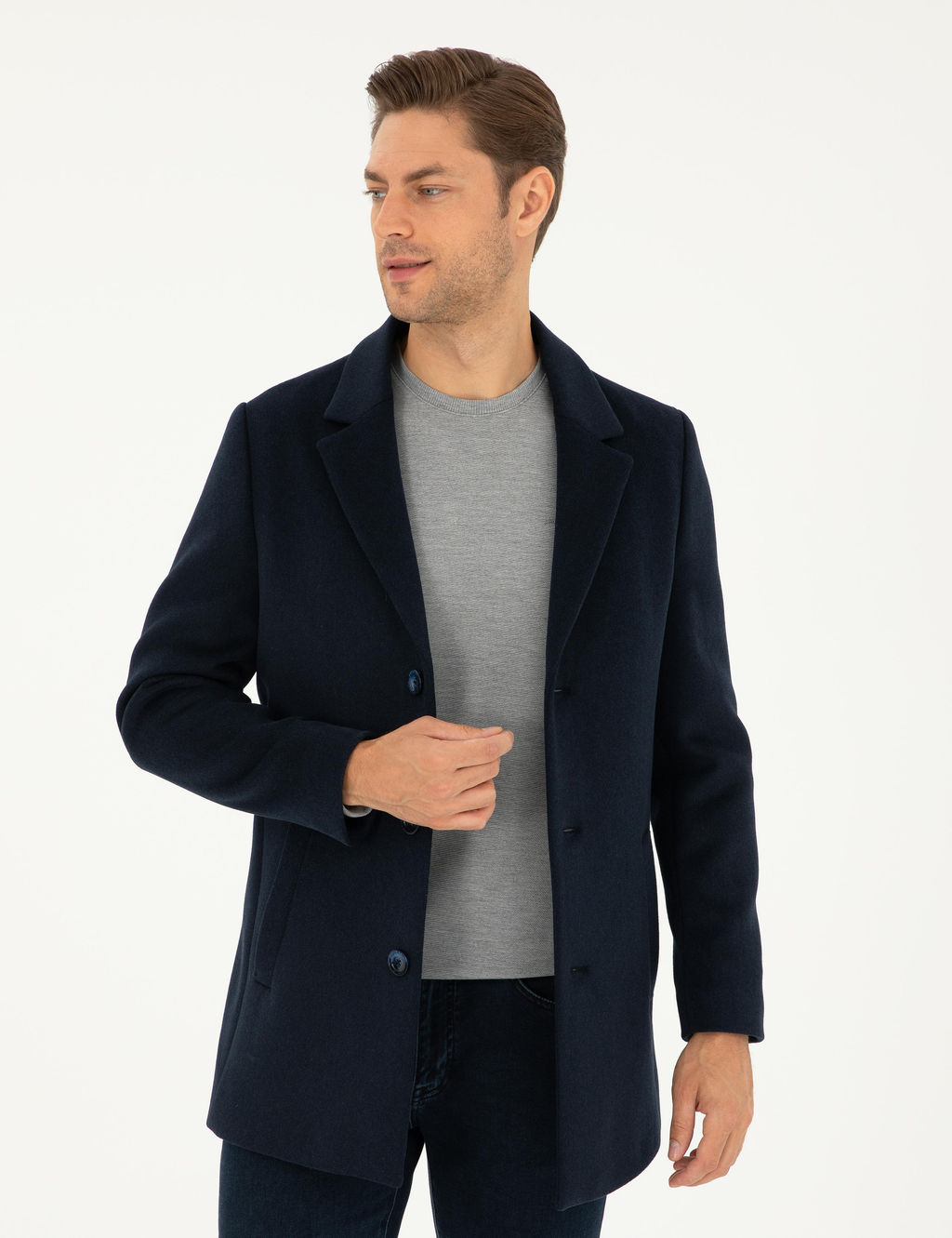 Lacivert Ekstra Slim Fit Y_n Kar___ml_ Ka_e Kaban