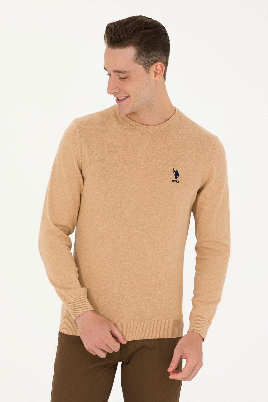 U. S. Polo Assn Мужской базовый свитер песочного меланжа - U.s. polo assn фото 9