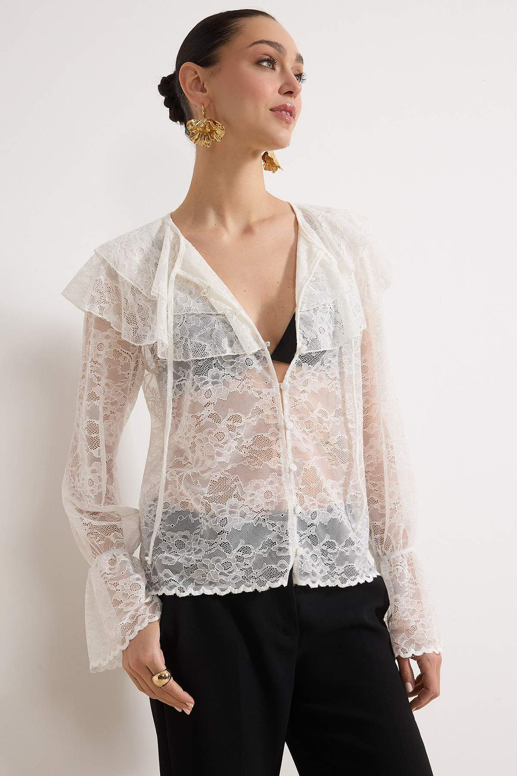 Beyaz F?rf?rl? Boho Astars?z Dantel Gomlek TPRSS26GO00002 - Trendyolmilla фото 4