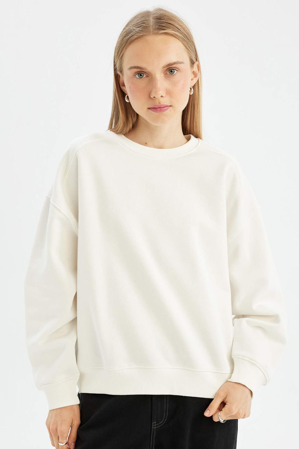 Coool Oversize Genis Kal?p Bisiklet Yaka Kal?n Basic Duz Sweatshirt - Defacto фото 8