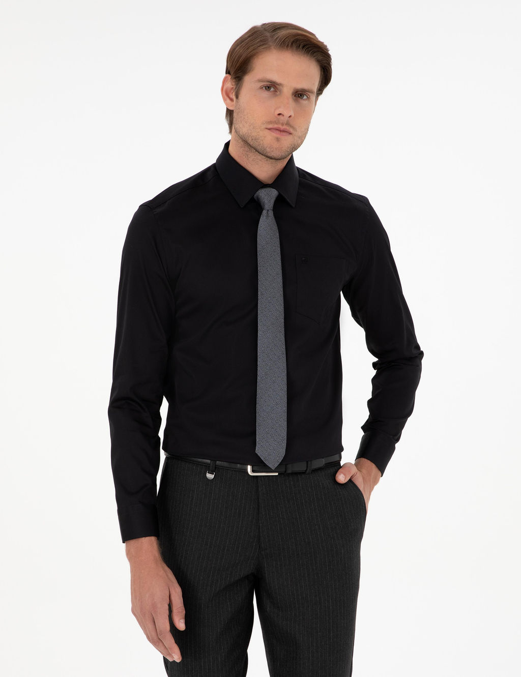 Siyah Regular Fit Uzun Kollu Basic G_mlek