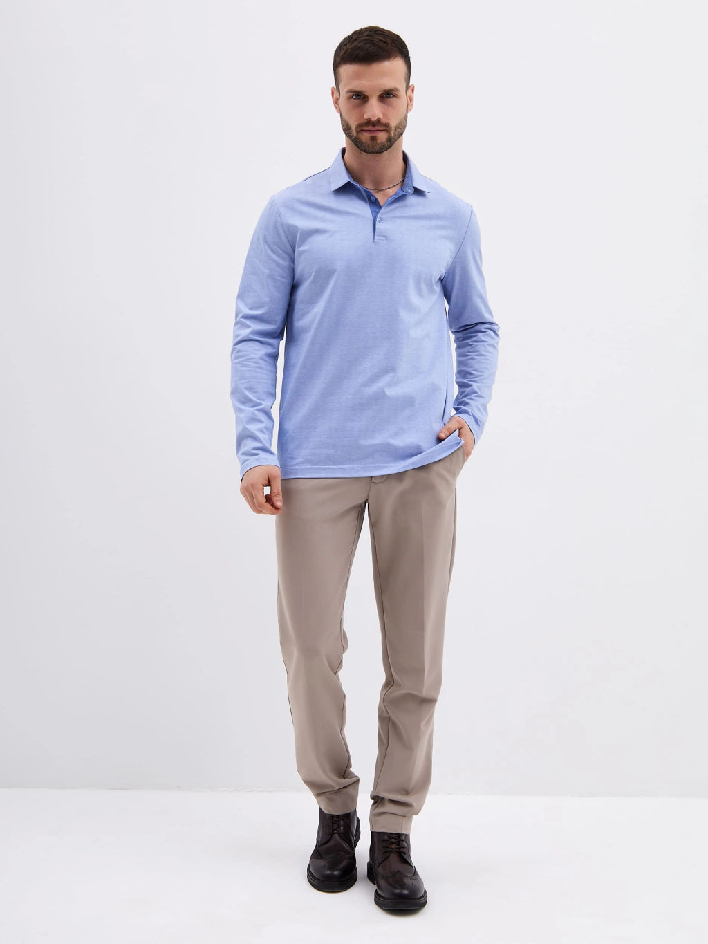 Джемпер мужской с воротником поло GREG G155-TD1246-LT0414-4 (т.голубой)  фото 3