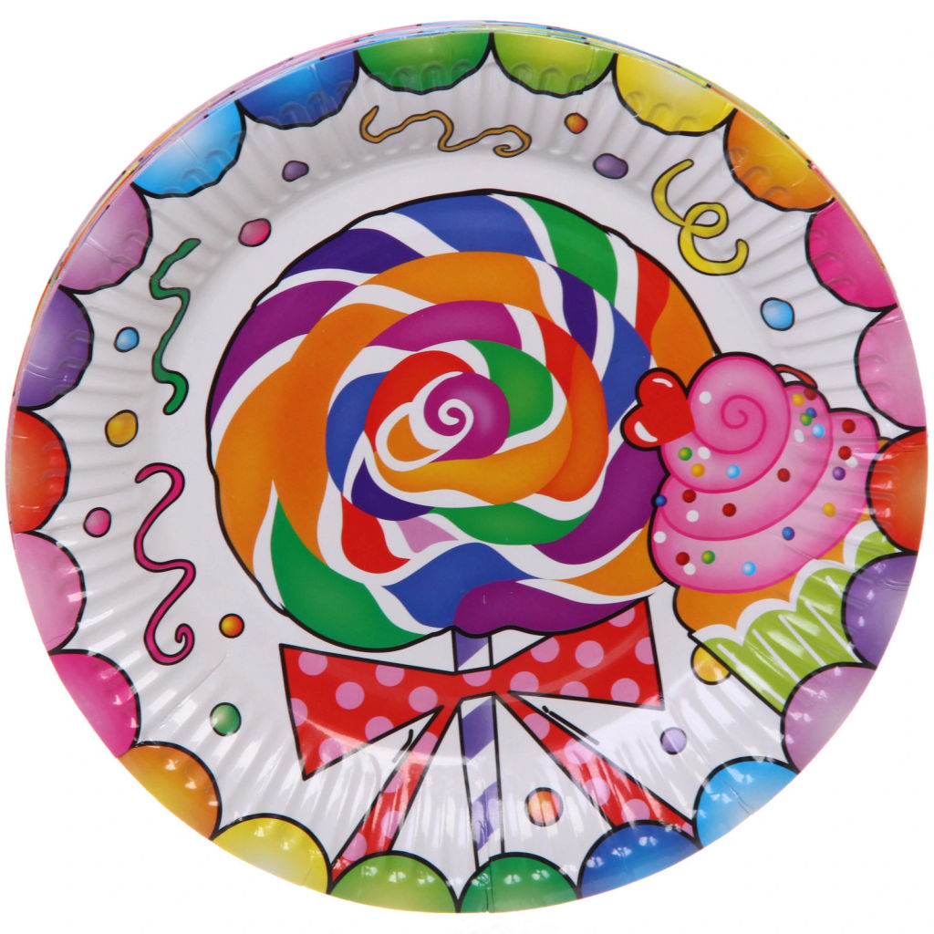 Цена за 6 шт. Тарелка бумажная 18 см в наборе 10 шт "Сладкий праздник"