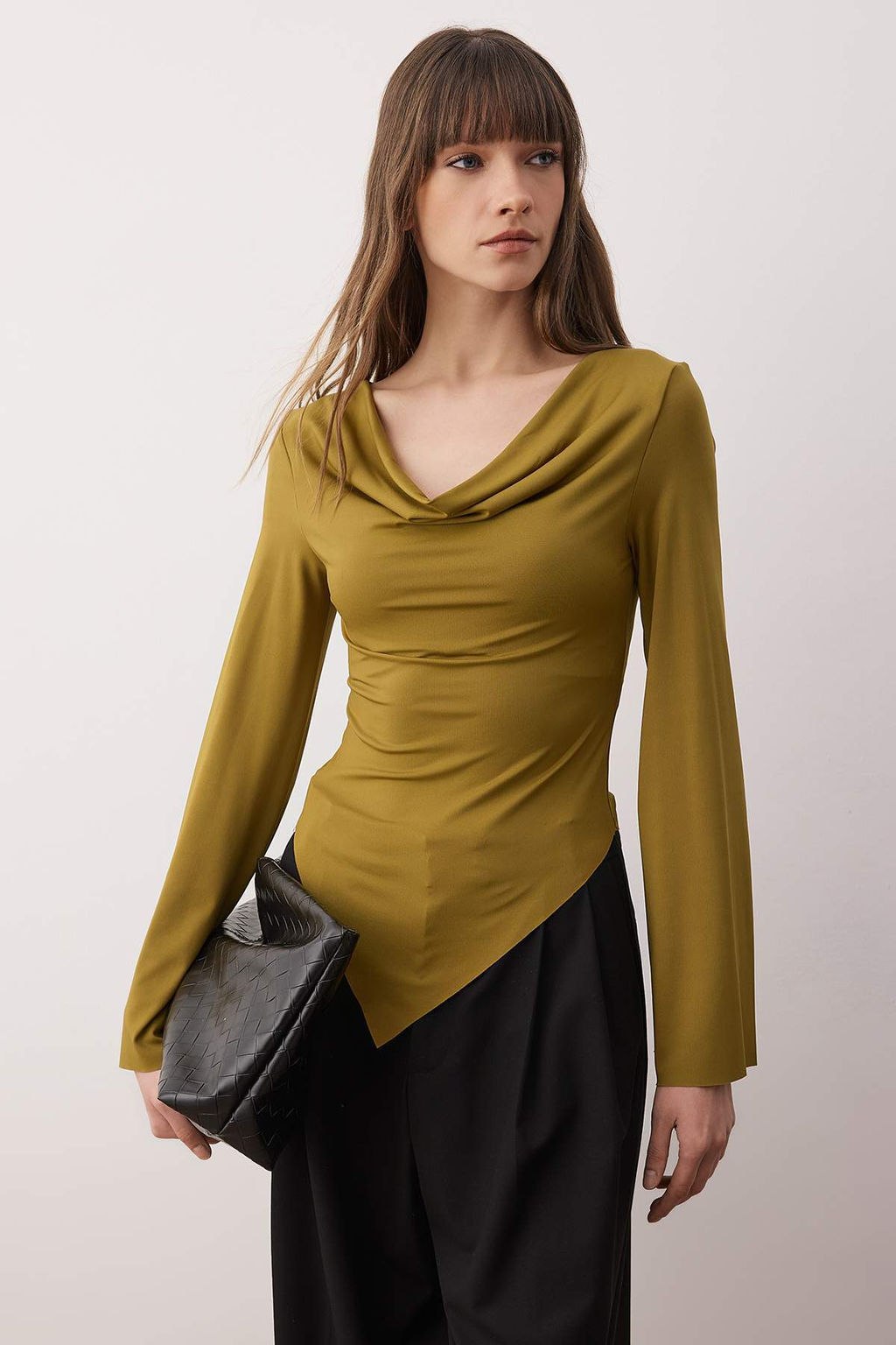 Yag Yesil Degaje Yaka Asimetrik Fitted/Vucuda Oturan Orme Bluz TWOAW26BZ00283 - Trendyolmilla фото 5
