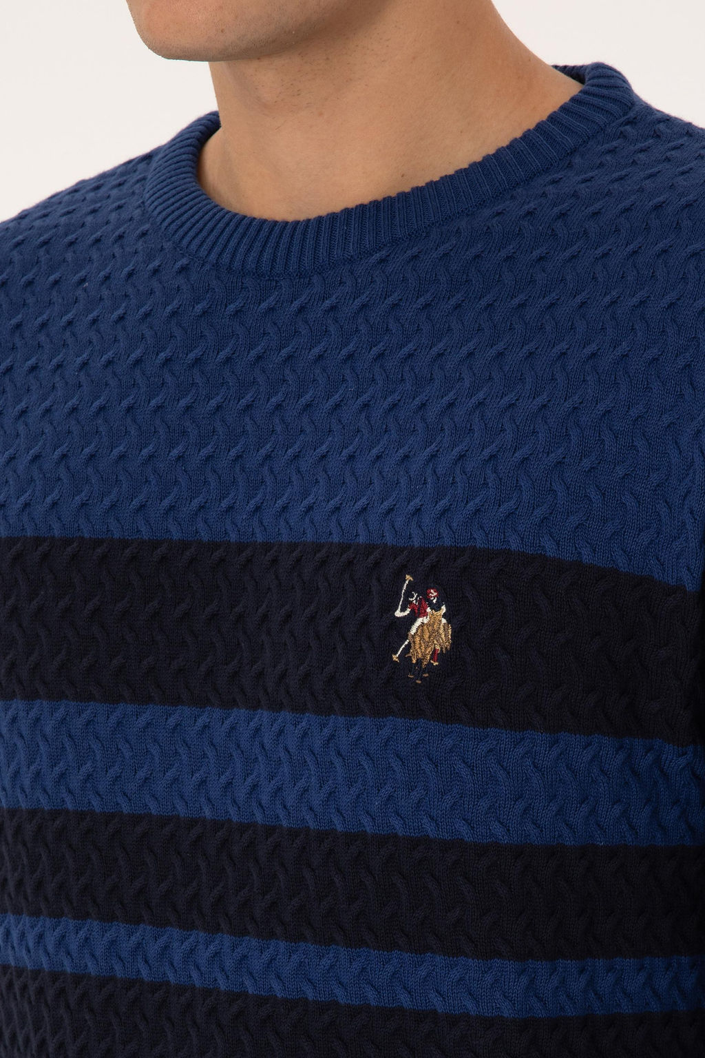 Erkek Slim Fit Bisiklet Yaka Lacivert Kazak