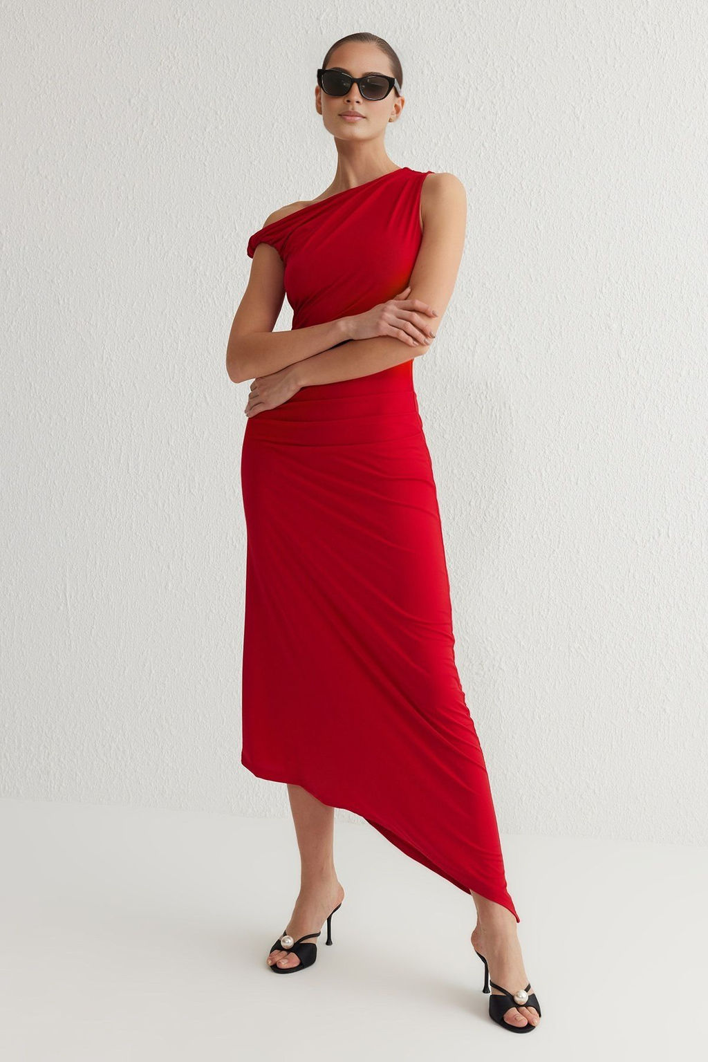 TRENDYOLMILLA Siyah Asimetrik Yaka Orme Elbise TPRSS25EL00102 фото 7