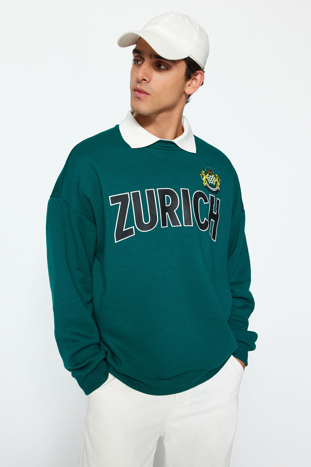 TRENDYOL MAN Premium Indigo Oversize/Genis Kesim Gomlek Ici Polarl? Sweatshirt TMNAW24SW00187 - Trendyolmilla фото 9