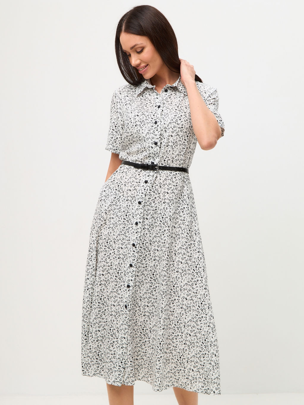 Платье-халат веточки на белом