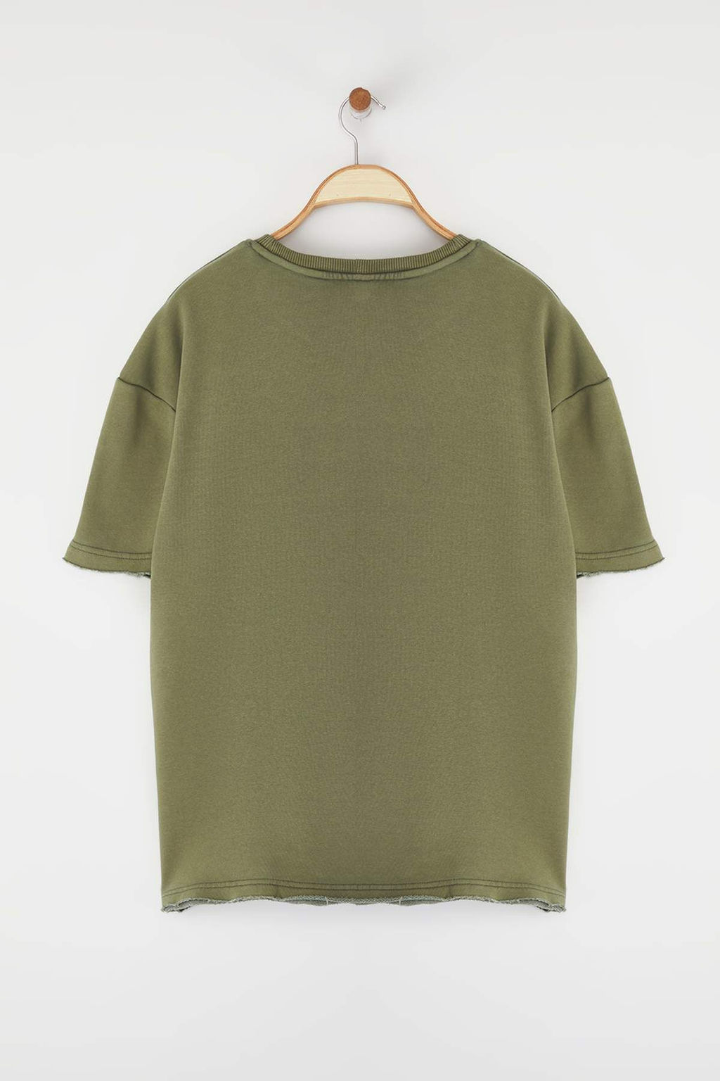Trendyolmilla Man Yesil Oversize/Genis Kesim Eskitme/Soluk Efekt Dikis Detayl? Kal?n T-Shirt TMNSS25TS00222  фото 8